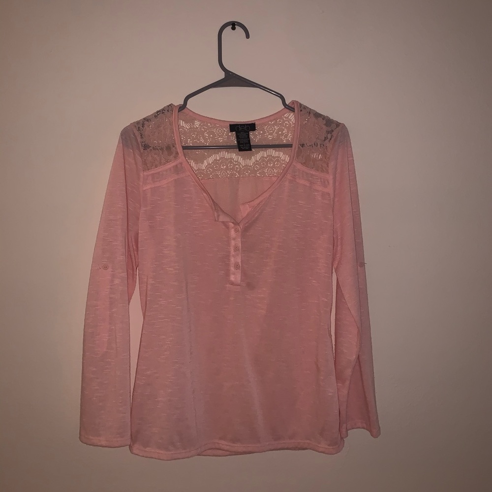 long sleeve pink lace top